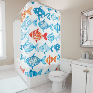 Pretty Coloured Fish Blue Red Shower Curtain