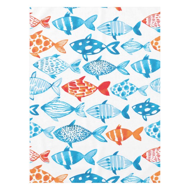 Pretty Coloured Fish Blue Red Tablecloth (Front)