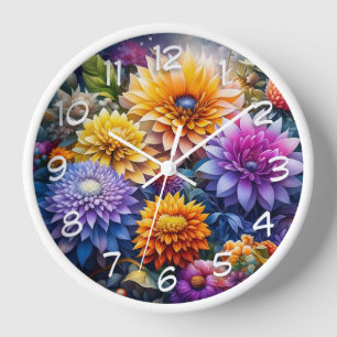 Pretty Colourful Ai Art Flowers  Clock