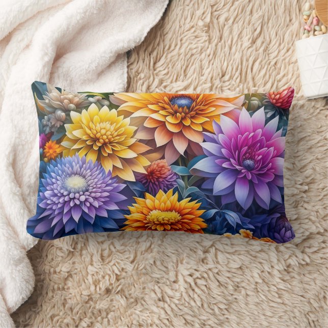 Pretty Colourful Ai Art Flowers  Lumbar Cushion (Blanket)