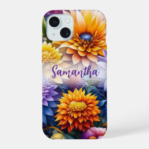 Pretty Colourful Ai Art Flowers Personalised iPhone 15 Case