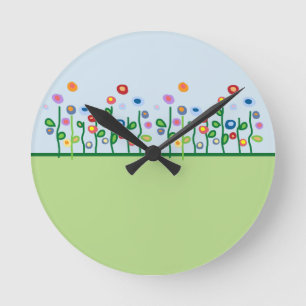 Pretty colourful arty flowers garden round clock