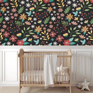 Pretty Colourful Botanical Floral Art Pattern Wallpaper