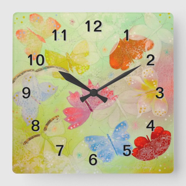 Pretty Colourful Butterflies. Square Wall Clock (Front)