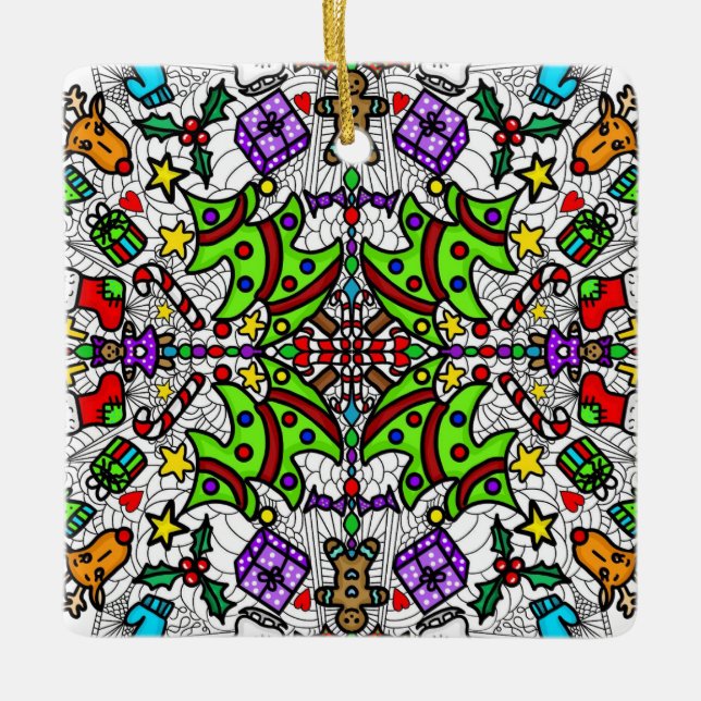 Pretty Colourful Christmas Mandala Ceramic Ornament (Front)