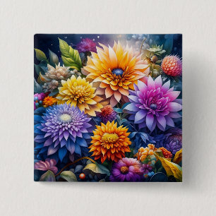 Pretty Colourful Digital Ai Art Flowers  15 Cm Square Badge