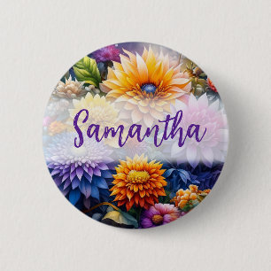 Pretty Colourful Digital Ai Art Flowers 6 Cm Round Badge