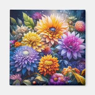 Pretty Colourful Digital Ai Art Flowers Magnet