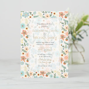 Pretty Colourful Ditsy Floral White Design Invitation