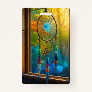 Pretty Colourful Dreamcatchers in Window Blank ID Badge