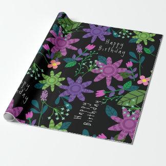 Pretty Colourful Floral Happy Birthday Wrapping Paper