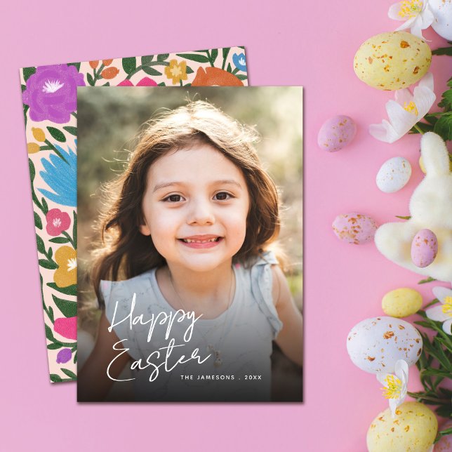 Pretty Colourful Florals Back Full Photo Easter Holiday Card (Creator Uploaded)