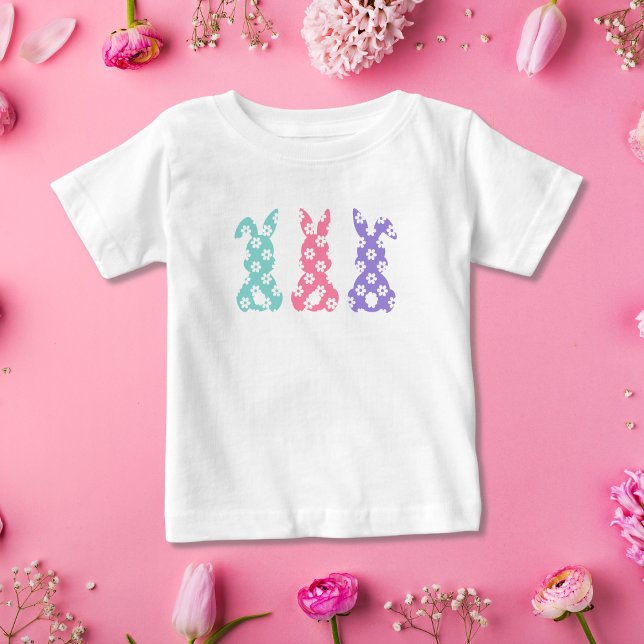 Pretty Colourful Flower Bunny | Floral Easter Bunn Baby T-Shirt (Creator Uploaded)