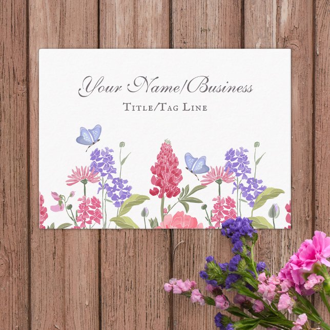 Pretty Colourful Flowers and Butterflies Garden Business Card (Creator Uploaded)