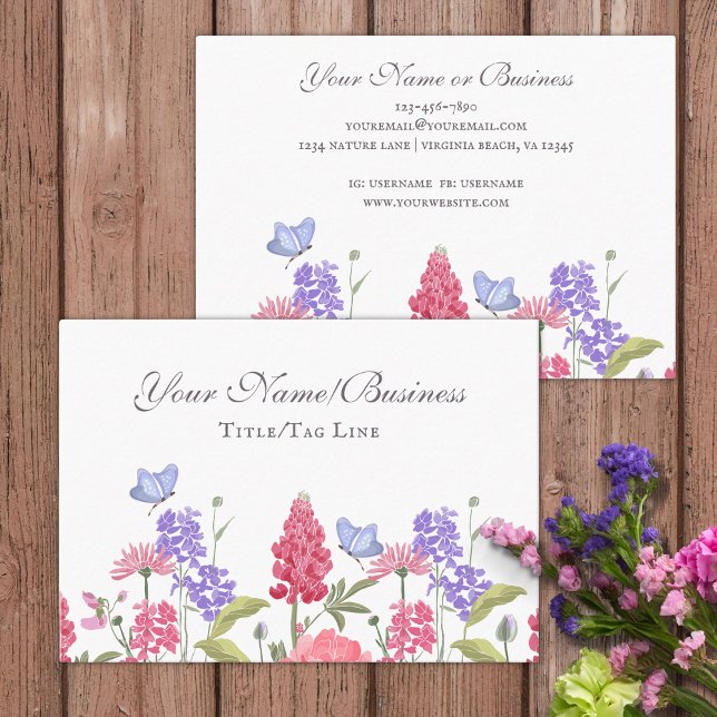 Pretty Colourful Flowers and Butterflies Garden Business Card (Creator Uploaded)