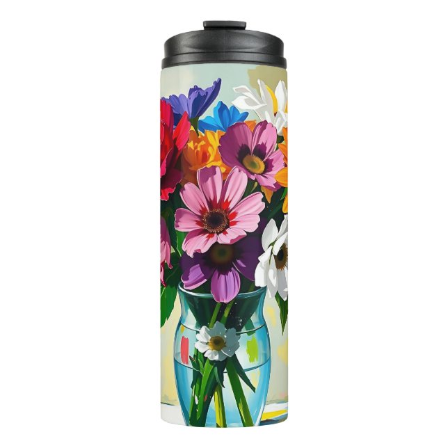 Pretty Colourful Flowers in Vase  Thermal Tumbler (Front)