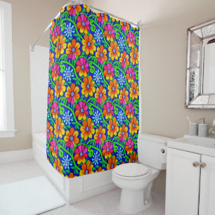 Pretty Colourful Folk Art Flowers Shower Curtain