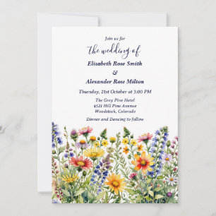 Pretty colourful garden of wildflowers wedding invitation