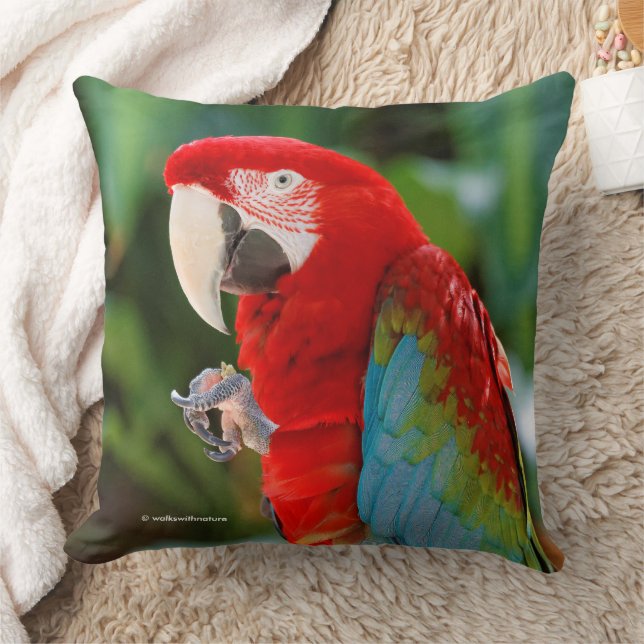 Pretty Colourful Green-Winged Macaw Parrot Bird Cushion (Blanket)