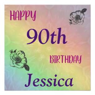 Pretty Colourful Happy 90th Birthday Poster