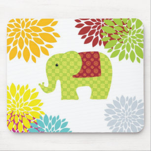 Pretty Colourful Hippie Elephant Flower Power Mouse Pad