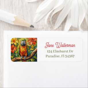 Pretty Colourful Impasto Parrot and Tropical Flowe