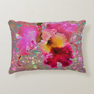 Pretty Colourful Orchid Paint Splatter Pillow