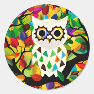 Pretty Colourful Owl Art Classic Round Sticker