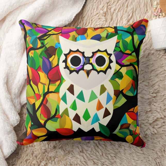 Pretty Colourful Owl Art  Cushion (Blanket)