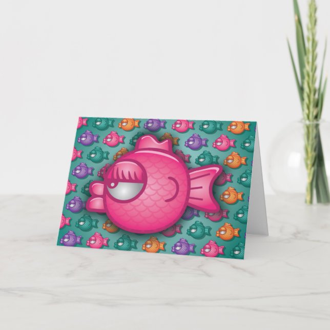 Pretty Colourful Pink Fish Greeting Card (Front)