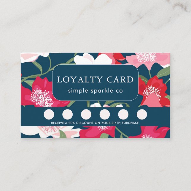 Pretty Colourful Pink Red Floral Blue Loyalty Card (Front)