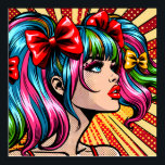 Pretty Colourful Pop Art Comic Girl Poster<br><div class="desc">Beautiful lady with pigtails and colourful blue and pink hair,  red lipstic,  long eyelashes pop art comic style ai art.</div>