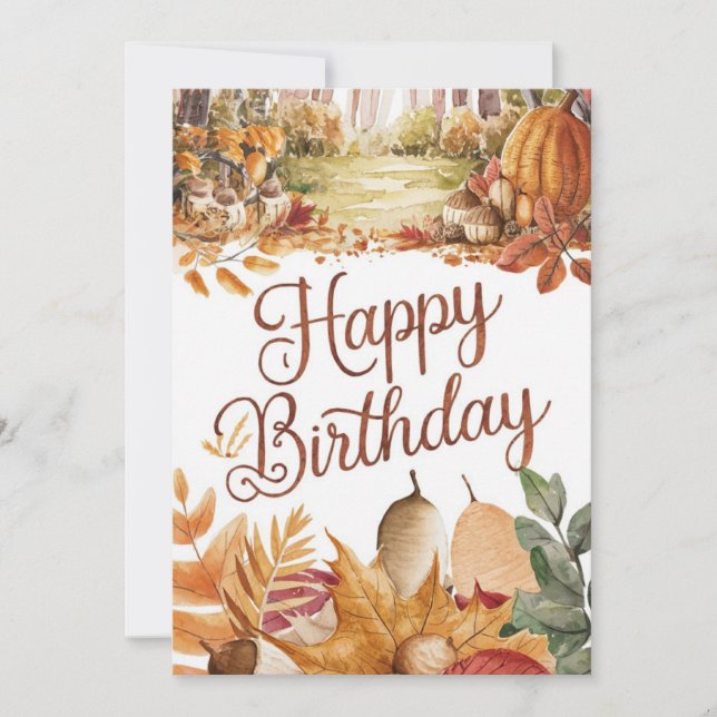 Pretty Colourful Pumpkin Autumn Fall Happy Birthda Card (Front)