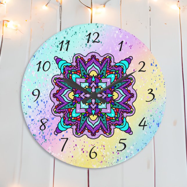 Pretty Colourful Purple Mandala Mystical Large Clock (Creator Uploaded)