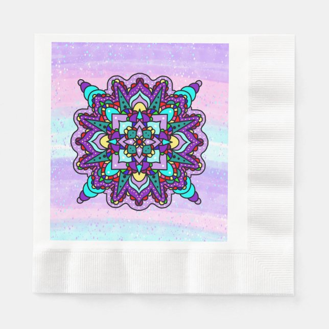Pretty Colourful Purple Mandala Mystical Napkin (Front)