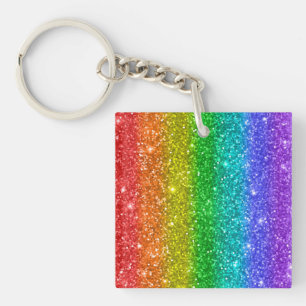 Pretty Colourful Rainbow Glitter  Key Ring