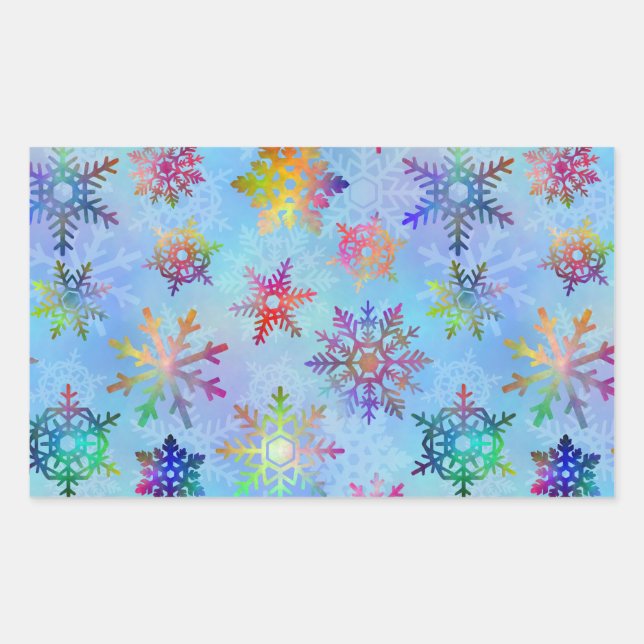 Pretty Colourful Snowflakes Christmas Pattern Rectangular Sticker (Front)