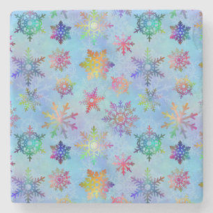 Pretty Colourful Snowflakes Christmas Pattern Stone Coaster