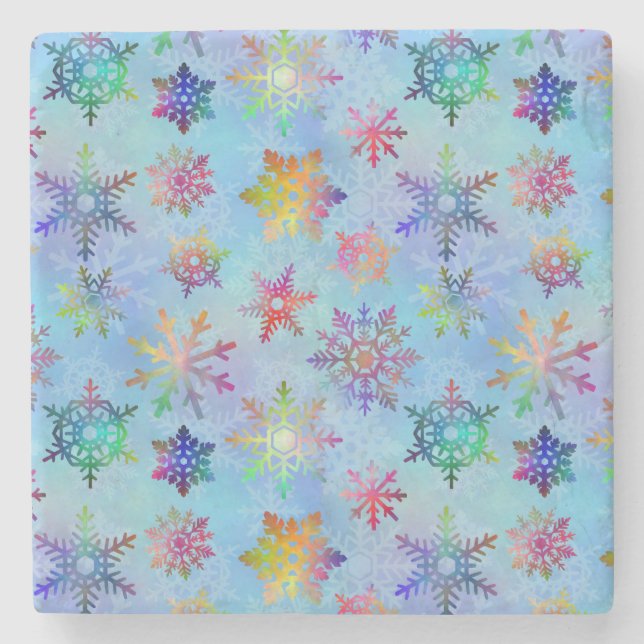 Pretty Colourful Snowflakes Christmas Pattern Stone Coaster (Front)