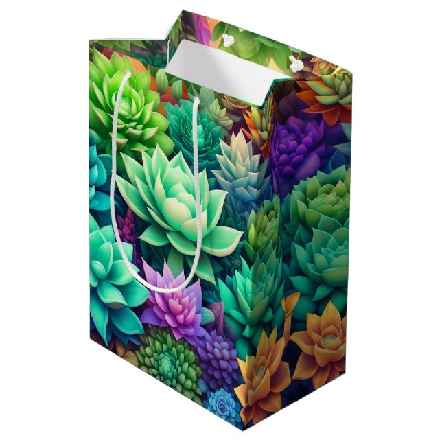 Pretty Colourful Succulent Greenery Birthday Medium Gift Bag (Back Angled)