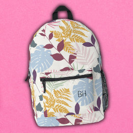 Pretty Colourful Tropical Leaves Monogram Initials Printed Backpack
