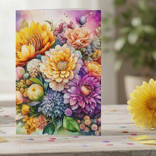 Pretty Colourful Watercolor Ai Art Flowers Birthda Card