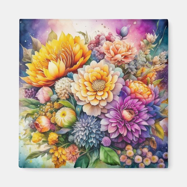Pretty Colourful Watercolor Ai Art Flowers  Magnet (Front)