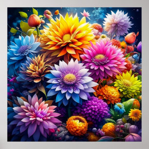 Pretty Colourful Watercolor Ai Art Flowers  Poster