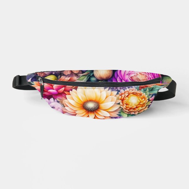 Pretty Colourful Watercolor Floral   Bum Bags (Front)