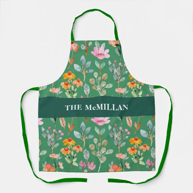 Pretty Colourful watercolor floral pattern Apron (Front)