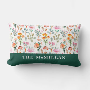 Pretty Colourful watercolor floral pattern pink Lumbar Cushion