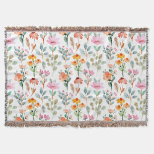 Pretty Colourful watercolor floral pattern pink Throw Blanket