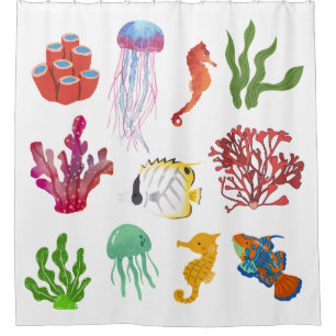 Pretty colourful watercolor Ocean life Corals Shower Curtain