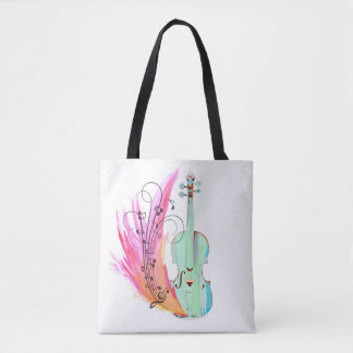 Pretty Colourful Watercolor Violin Tote Bag